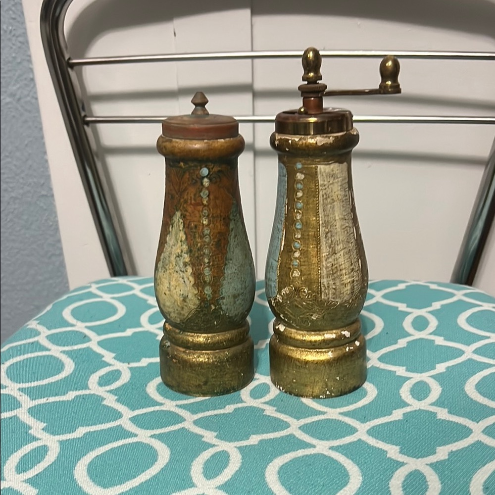 Gold and Brown Vintage handmade Italian salt pepper set